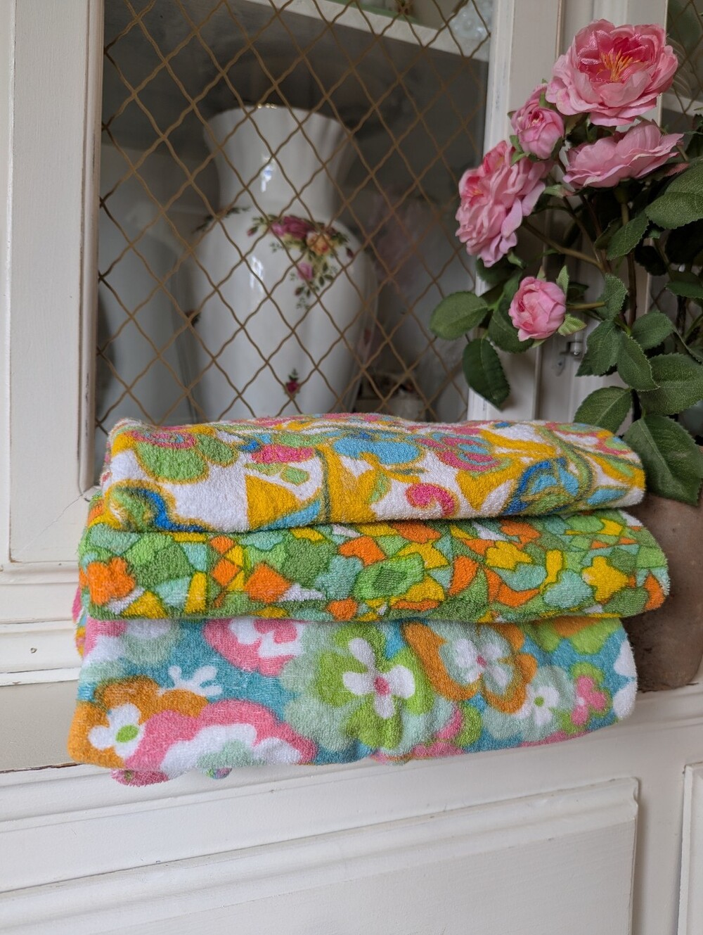 VTG 60s 3 Collection Bright Floral Terry Knit Tops Colorful Retro Print Women's - Picture 15 of 15